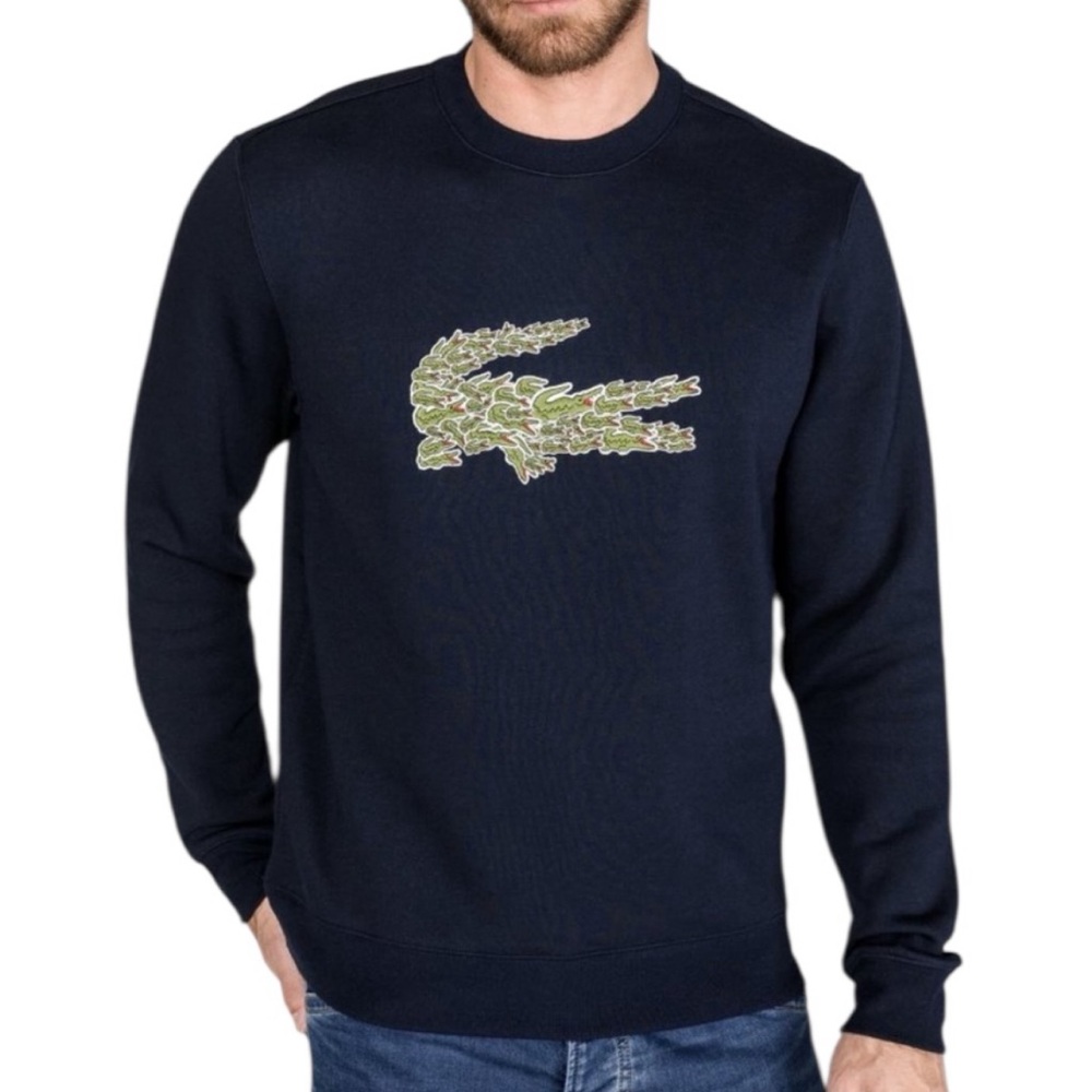 LACOSTE Crewneck‎ Croco Magic Logo Fleece Navy Blue Sweatshirt Size Small